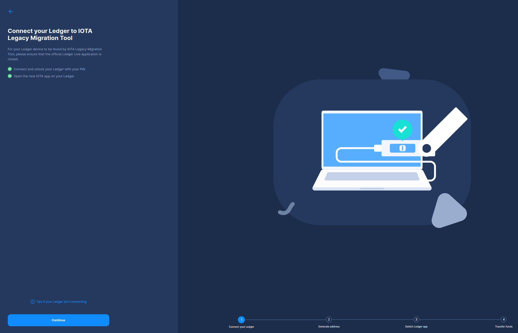 Connect your Ledger to the IOTA Legacy Migration Tool